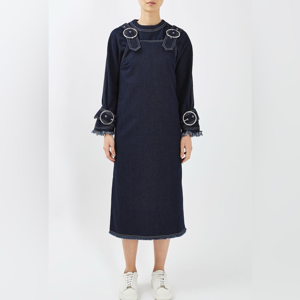 Topshop Buckle Pinafore Denim Dress Size 4 - Picture 8 of 9